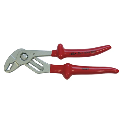 VDE adjustable pliers made of chrome vanadium steel, robust construction, with roller, C 35, high-gloss chrome-plated, 2-coloured dip-insulation - outside red/inside yellow