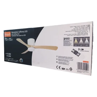 Ventilador de techo LED METAL+MADERA 53W 18W+35W 1350LM 25m2 CCT 43dB