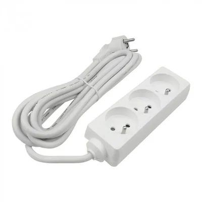 Verlängerungskabel mit 3 Steckdosen, 3 m, mit/ohne 3x1,5mm² Stecker, WEISS