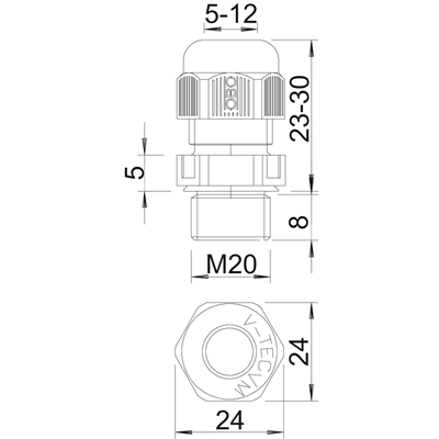 Verschraubung VTEC M20X1,5 J.GRAU V-TEC M20 LGR