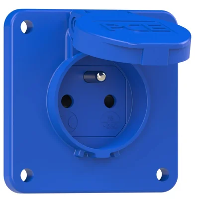 Versione presa spina con spinotti 16A 2P+Z 230V 50/60Hz IP54, flangia attacco posteriore 75X75, protezione bambini, contatti nichelati