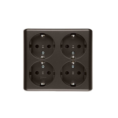 Vierfach-Steckdose mit Erdung, Schuko-Typ mit Blenden für Strompfade 16A 230V, weiße Schraubklemmen