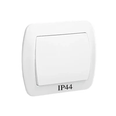 Вимикач однополюсний захищений від бризок IP44, 10A, 250V, гвинтові клеми, білий