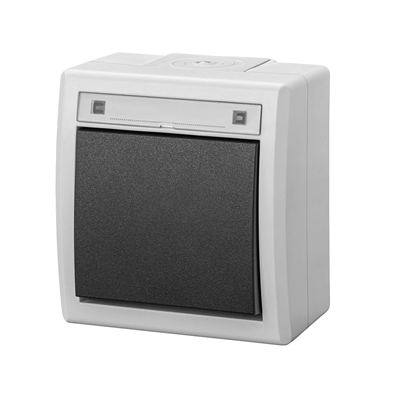 Вимикач поверхневого монтажу AQUANT 2K 1-полюсний (сходовий) IP 55 - сірий 7035/7016