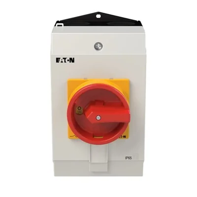 Вимикач T3-4-8344/I2/SVB, 8-полюсний, 32 A, 90°, у корпусі IP65, червоно-жовта ручка із замком