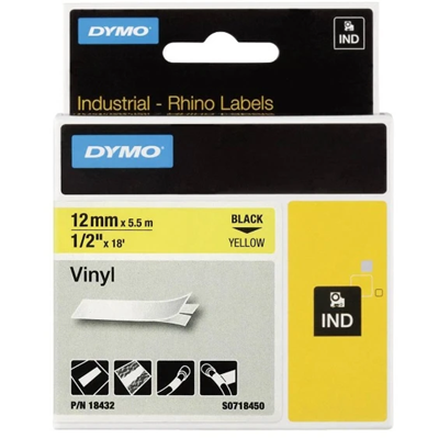 Vinyl tape with permanent adhesive 12mm yellow/black print