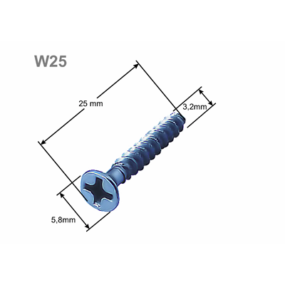 Vis de quincaillerie W25 pour boîtiers de câblage, longueur 25 mm