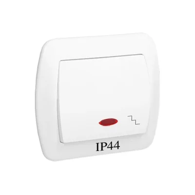 Vodotěsný schodišťový spínač IP44 s podsvícením 10A 250V šroubovací svorky bílá