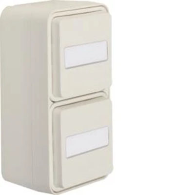 W.1 Base de enchufe Schuko 2P+Z, completa, doble vertical, con campo de escritura IP55, blanco