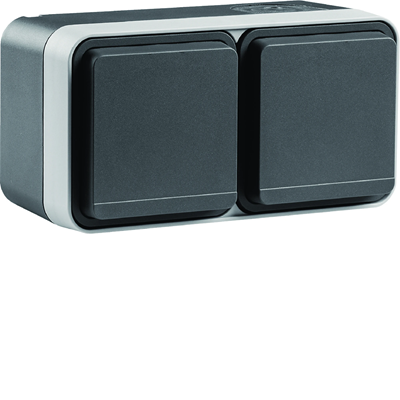 W.1 Earthed socket 2P+E complete 2-fold horizontal 4 inputs IP55 gray