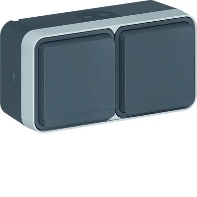 W.1 Earthed socket 2P+E complete 2-fold horizontal 4 inputs IP55 gray