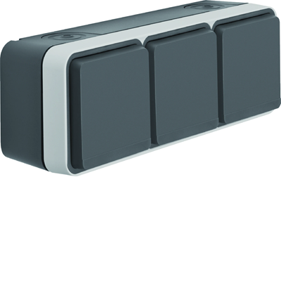 W.1 Earthed socket 2P+E complete 3-way horizontal IP55 gray