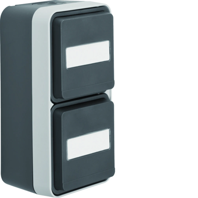 W.1 Gniazdo Schuko 2P+Z kompletne 2-krotne pionowe z polem opisowym IP55 szare
