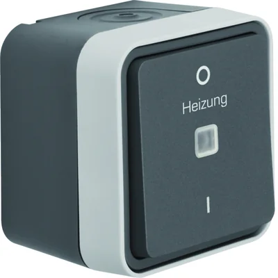 W.1 Interruptor de control con impresión "Heizung 0-1", completo IP55 gris