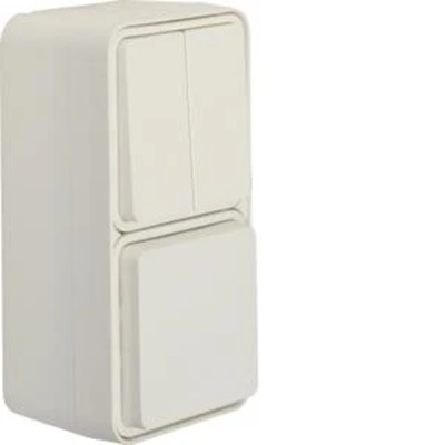 W.1 Interruptor serie con toma SCHUKO, vertical, completo, IP55, blanco