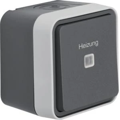 W.1 Interruptor universal con impresión "Heizung", completo IP55 gris