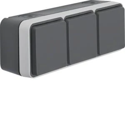 W.1 Prise Schuko 2P+T complète triple horizontal 2 entrées IP55 gris