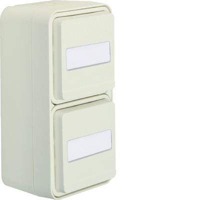 W.1 Schuko 2P+E complete double vertical socket with description field IP55 white