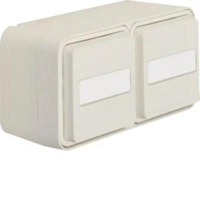 W.1 Schuko 2P+T double prise horizontale complète avec champ de description IP55 blanc