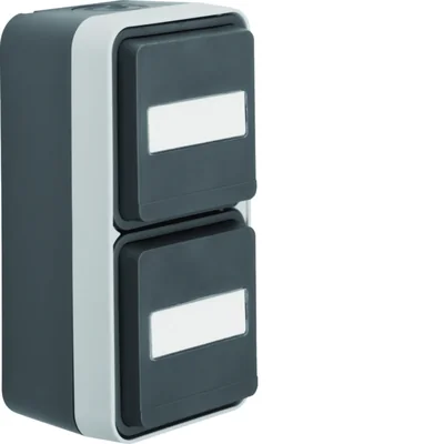 W.1 Schuko 2P+T double prise verticale complète avec champ descriptif IP55 gris