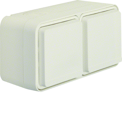 W.1 Schuko socket 2P+E complete 2-way horizontal 2 inputs IP55 white