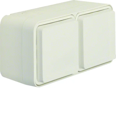 W.1 Schuko socket 2P+E complete 2-way horizontal 2 inputs IP55 white