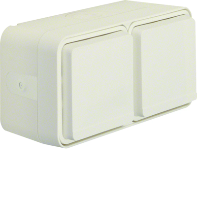 W.1 Schuko-Steckdose 2P+E komplett 2-Wege horizontal 4 Eingänge IP55 weiß