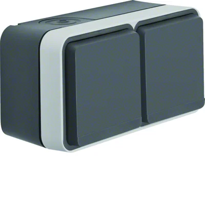 W.1 Schuko zásuvka 2P+Z kompletní 2-cestná horizontální 2 vstupy IP55 šedá