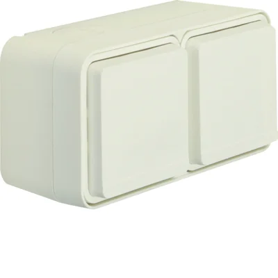 W.1 Schutzkontaktsteckdose 2P+E komplett 2-fach horizontal 2 Eingänge IP55 weiß