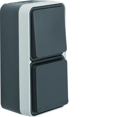 W.1 Universal switch with grounded socket, vertical, complete, IP55, gray