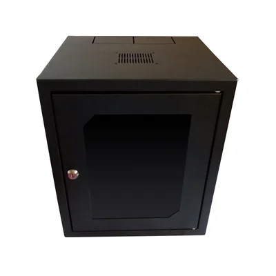 Wall-mounted cabinet 10 6U, depth 300 mm, undivided, glass door, black ALANTEC