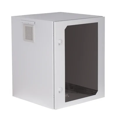 Wall-mounted cabinet 19 15Ux600x600 mm IP 54, solid side walls, glass door, external, RAL 7035