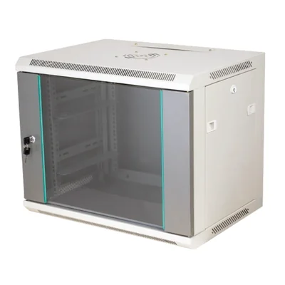 Wall-mounted rack cabinet 19 18U 600x450, undivided, single-leaf glass door, solid back panel, lockable side panels, gray Q-LANTEC
