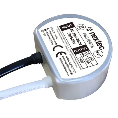 WATERPROOF ROUND POWER SUPPLY 58mm / 24V / IP67 / 2.5A / 60W