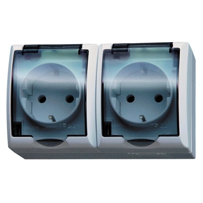 WAVE Double socket with earthing schuko, white, transparent cover