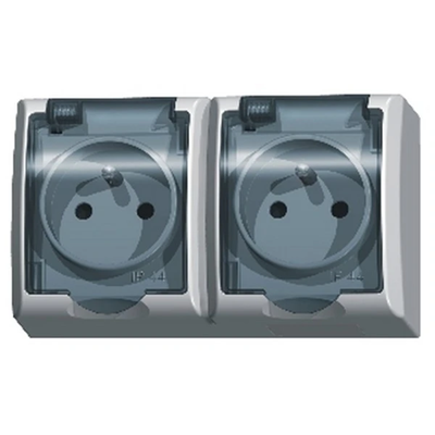 WAVE Double socket with grounding, white, transparent cover.