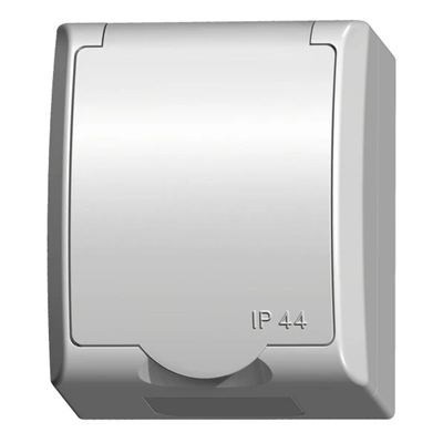 WAVE Single socket with grounding, white, white cover, equipped with shutters for current paths