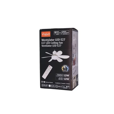 Wentylator sufitowy LED VIAGO E27 12W+12W 1200lm z pilotem cichy biały