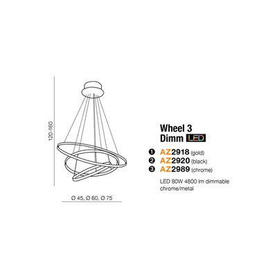 WHEEL 3 DIMM Lampa wisząca chrom