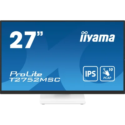 White iiyama ProLite T2752MSC-W1 27" IPS LED Touch Monitor /HDMI, DisplayPort/ Speakers, NANO Coating