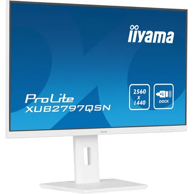 White monitor iiyama ProLite XUB2797QSN-W2 27" IPS LED WQHD 1ms 100Hz /HDMI DP/ Built-in USB-C docking station, FlickerFree