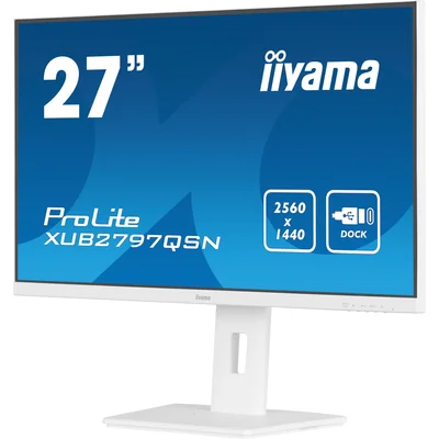 White monitor iiyama ProLite XUB2797QSN-W2 27" IPS LED WQHD 1ms 100Hz /HDMI DP/ Built-in USB-C docking station, FlickerFree