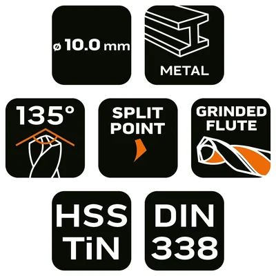 Wiertło do metalu HSS-TiN, 10.0 mm