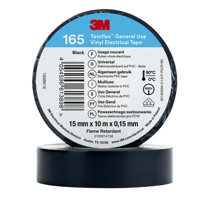 Winylowa taśma elektroizolacyjna 3M™ Temflex™ 165, czarna, 15mm x 10m