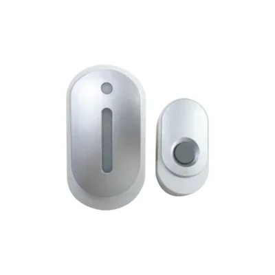 Wireless doorbell, battery powered transmitter, mains powered receiver