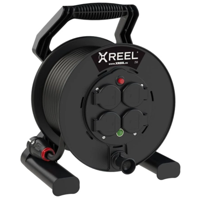 XREEL Cable alargador carrete 4 tomas 20m H05RR-F 3x1.5 IP54 negro