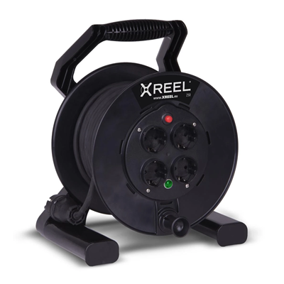 XREEL Carrete alargador 4 tomas 20m H05RR-F 3x1,5 IP20 tapón de goma negro