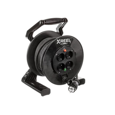 XREEL Carrete alargador 4 tomas 20m H05RR-F 3x2,5 IP20 tapón de goma negro