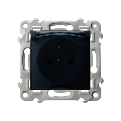ZAFFIRO Presa resistente agli spruzzi d'acqua con messa a terra IP-44, coperchio trasparente, nero metallizzato