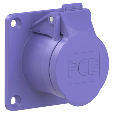 Zásuvka přímá 32A 2P+Z 24V 50/60Hz IP44/54 (příruba 70X70, rozteč otvorů 56X56), kontakty poniklované